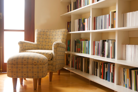 Bookcase close up in traditional lounge room