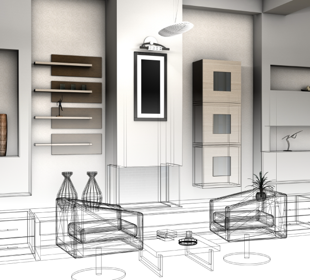 Design process wireframe and CAD blend